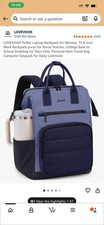 LOVEVOOK Puffer Laptop Backpack for Women, 15.6 Inch, Blue Black, Solid Pattern picture