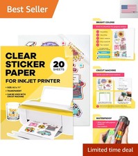 90% Clear Sticker Paper for Inkjet Printer 20 Sheets - Transparent Glossy 8.5... picture