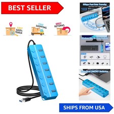Ultimate 7-Port USB 3.0 Hub in Blue with On/Off Switches for Enhanced Control picture