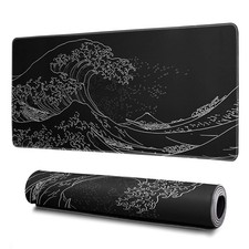 Japanese Gaming Mouse Pad Abstract Black Mouse Pad 31.5x11.8 Inch Black Sea W... picture