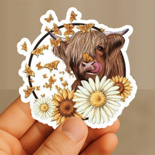 Highland Cow - Wild Flowers Gloss Vinyl Sticker Decal for Water Bottles/Laptops picture
