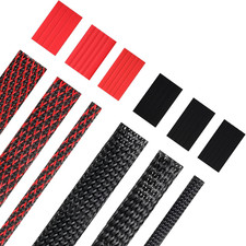 96Ft Wire Loom Braided Cable 1/2, 1/4, 3/8 Inch,Black and Red picture
