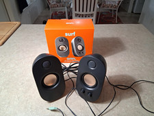 onn. surf Wired PC Speakers 2.0 Channel Stereo Desktop Pair Black 3.5mm Jack picture