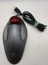 Logitech TrackMan Marble T-BC21 USB Wired Trackball Mouse Red Ball Tested Works picture