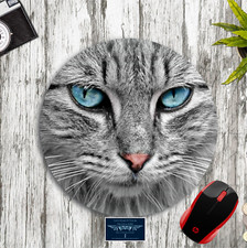 CAT FACE GRAY BLUE EYED CUSTOM MOUSE PAD DESK MAT PC GAMING HOME SCHOOL OFFICE picture