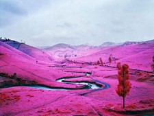 Landscape nature trees water infrared river field pink Custom Gaming Mat Desk picture