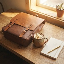 LXY Vegan Leather Backpack Vintage Brown Faux Leather Laptop Bookbag School Bag picture