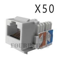 50x Pack Lot CAT6 Network RJ45 Port 110 Punch Down Keystone Snap-In Jack White picture