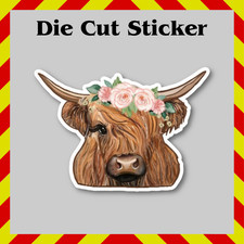 Floral Highland Cow Sticker, Boho Style Vinyl Printed Decal for Tumblers/Laptops picture