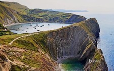 Landscape nature cliff lake boat coast coves england Custom Gaming Mat Desk picture