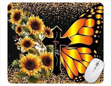 Faith Sunflower Cross Butterfly Computer Non Slip Custom Mouse Pad Handmade  picture