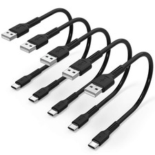 6 inch Short Fast Charging Cord, 5 Pack Durable USB A to 0.5 Feet, Black  picture