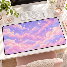 Pastel Cloud Desk Mat, Pink Purple Galaxy Mouse Pad, Dreamy Starry Sky picture