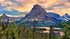Landscape mountains clouds forest cliff lake trees Custom Gaming Mat Desk picture