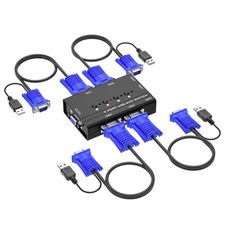 Yinker 4 Port USB VGA KVM Switch 4 Cables 3 USB Ports 1920x1440 460KL for 4 PCs picture