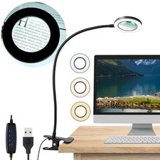 Desk Magnifying Glass with Light 10x, Clip on Desk Light with 3 Light Color,  picture