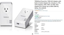 TRENDnet Powerline Adapter  TPL-423E2K  1300 AV2 Kit with Built In Outlet picture