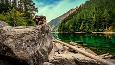 Landscape river forest mountains dead trees Custom Gaming Mat Desk picture