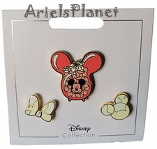 Disney Parks Mickey Mouse Ear & Minnie Bow Popcorn Bucket Flair Pin Set 3 picture