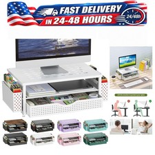 Monitor Stand Riser with Drawer & 2 Pen Holders, Desk Organizer for Office Dorm picture