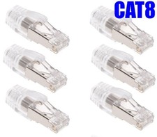 6x PC CAT8 RJ45 Network Ethernet Shielded Plug Cable Connector End w/Clear Boot picture