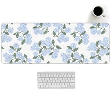 Blue Desk Mat, Flroal Desk Matt for Desktop Mouse Pad 31.5x11.8 picture