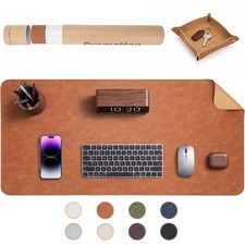 Premium Faux Leather Desk Mat & Tray Set，Innovative Cork-Look Printed Base，Gi... picture