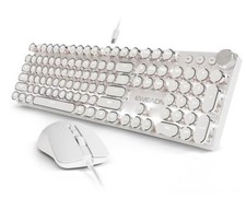 Retro Wired Typewriter Keyboard and Mouse Combo, Low Noise Pink Switch, White picture