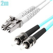 2M LC to ST UL OM4 50/125 Duplex Multi-Mode Fiber Optic Patch Cable OFNR Aqua picture