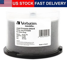 50 VERBATIM 16X Blank DVD-R 4.7GB DataLifePlus White Inkjet Hub Printable 95079 picture