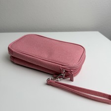 Pink Travel Electronics Organizer Case Cable Charger Cord Storage Wrist Strap picture