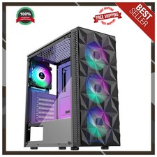 MOROVOL ATX Mid Tower Gaming PC Case 4 RGB Fans Mesh Front Tempered Glass 621 picture