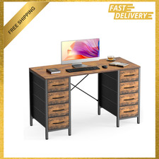Computer Desk with 8 Drawers, 47 Inch Office Table, Rustic Brown, Home Study picture