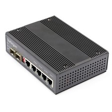 StarTech.com Industrial 6-Port Gigabit Switch, 4 PoE RJ45 + 2 SFP, DIN Mountable picture