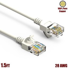 1.5FT Cat6A RJ45 SLIM Ethernet LAN Network UTP Patch Cable Copper 28AWG White picture