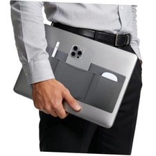 Feacn 3-Pocket Organizer Storage Pouch, Adhesive Laptop Accessory Dark Gray picture