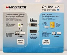 NIB Monster Digital On the Go USB Storage Value Pack 16GB USB Drive & Connector picture