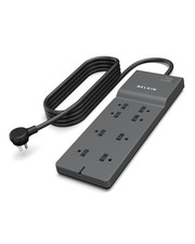 Belkin 8-Outlet Surge Protector w/ 8 AC Outlets & 8ft Long Flat 8', Gray picture