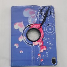 Rotating Tablet Case Synthetic Leather Blue Pink Hearts Stand Cover picture