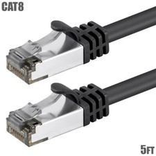 5FT Cat8 RJ45 Network LAN Ethernet S/FTP Shield Patch Cable 2GHz 40G 26AWG Black picture