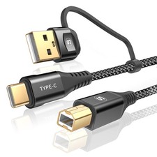 Printer Cable 2-in-1 USB-A/C to USB-B High Speed Braided 10ft, black picture