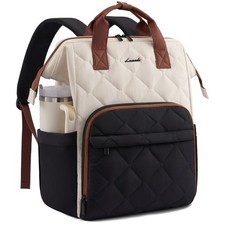 LOVEVOOK Laptop 15.6 inch-Puffer Quilted Backpack, Black-white-brown picture