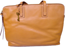 Fossil Emma Tan Leather Laptop Bag Shoulder Hand Carry MSRP $298 Commuter NWT picture