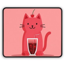 Cherry Cat Gaming Mouse Pad | Cute Pink Cat with Cherry Soda picture