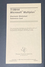 TI-99/4A Microsoft Multiplan Reference Card Texas Instruments 1983 picture