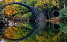 Landscape nature fall colorful bridge forest reflection Custom Gaming Mat Desk picture