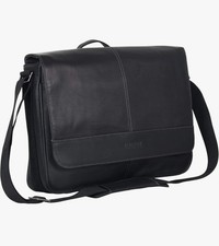 Kenneth Cole REACTION Leather Slim Messenger Bag Cross-Body Strap Black 15in picture