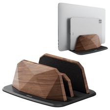 Vertical Laptop Stand - Dual Slots Walnut Adjustable Laptop Holder,Desktop Do... picture