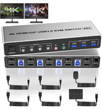 4K Dual Monitor KVM Switch 4 Port HDMI DisplayPort, Audio, Mic, 3 USB, 4 PCs 2 M picture