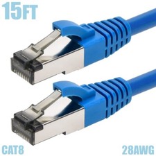 15FT CAT8 RJ45 Network LAN Ethernet S/FTP Cable Shielded Copper Wire 28AWG Blue picture